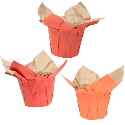 Floristik24 Macetero de papel naranja / rojo Ø12cm 12pcs