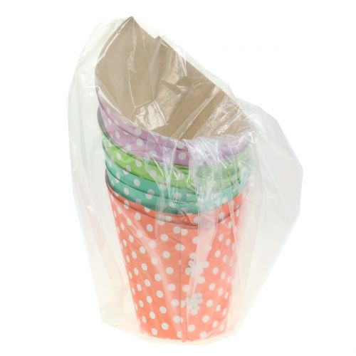 Floristik24 Jardinera de papel coloreada con puntos Ø12cm 8pcs