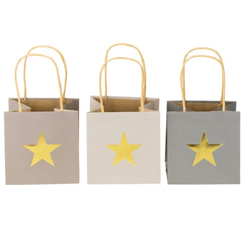 Artículo Bolsas de papel con estrella y asa gris surtido 10,5×10,5cm 9ud
