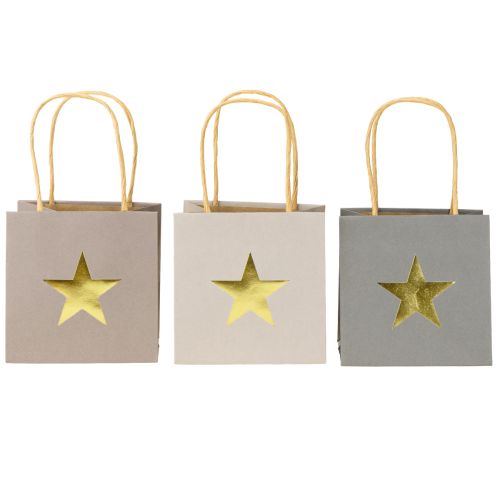 Artículo Bolsas de papel con estrella y asa gris surtido 10,5×10,5cm 9ud