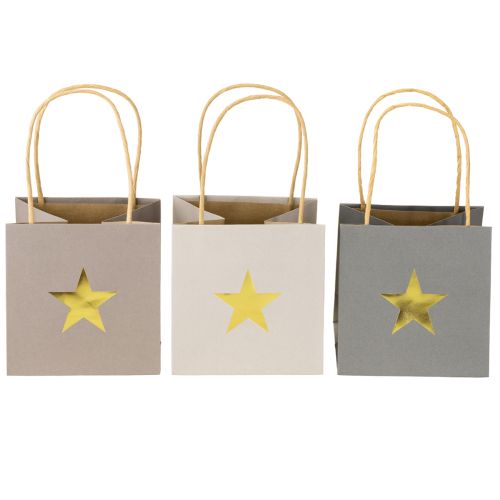 Floristik24 Bolsas de papel con estrella y asa gris surtidas 12×12×12cm 9uds