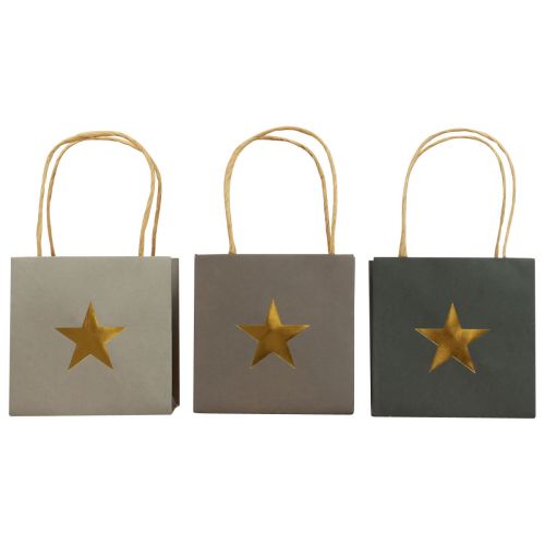 Artículo Bolsas de papel con estrella y asa gris surtido 10,5×10,5cm 9ud