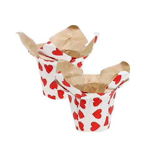 Bote de papel con corazones blanco-rojo Ø8cm H6,5cm 8pcs