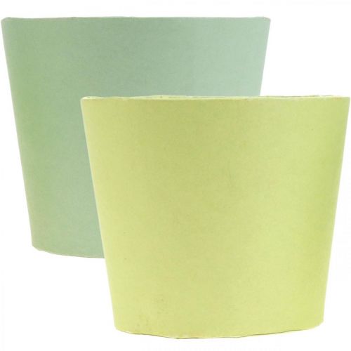 Artículo Macetero de papel, macetero, macetero azul/verde Ø15cm H13cm 4pcs