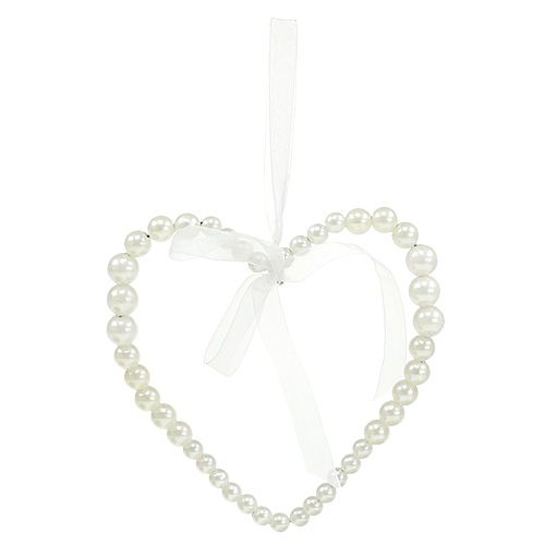 Floristik24 Corazón de perlas para colgar blanco 13cm 4pcs