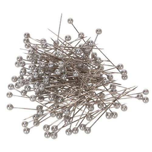 Alfileres de floristería y decoración con cabeza de perla, plateados, Ø4 mm, 40 mm, 150 unidades