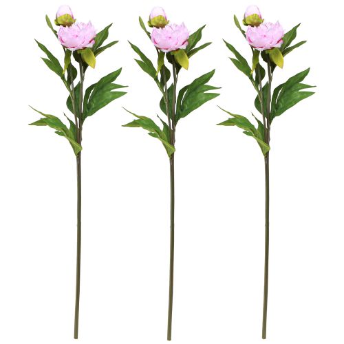 Artículo Peonía flores artificiales rosa con tallo largo 70cm 3ud