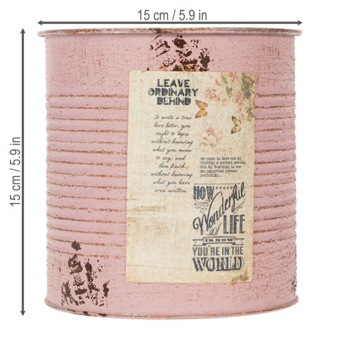 Artículo Maceta, rosa antigua, caja decorativa de metal, vintage, Ø15,5 cm H15 cm