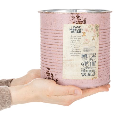 Artículo Maceta, rosa antigua, caja decorativa de metal, vintage, Ø15,5 cm H15 cm