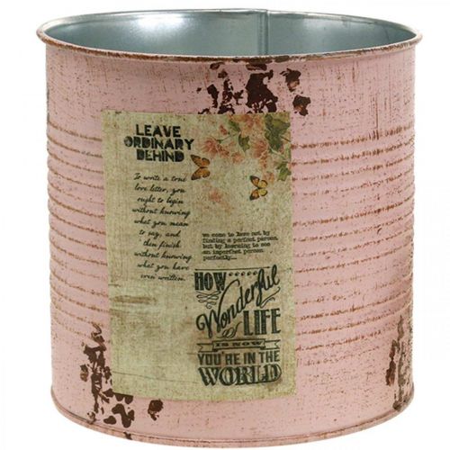 Macetero rosa viejo caja decorativa metal vintage Ø15.5cm H15cm