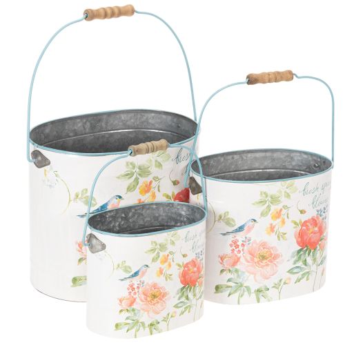 Maceta ovalada decorativa de estilo vintage para primavera, de metal, 26/22/17 cm, juego de 3 comprar | Floristik24.es
