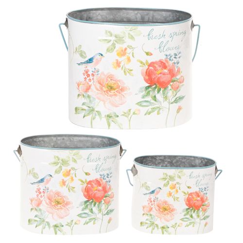 Maceta ovalada decorativa de estilo vintage para primavera, de metal, 26/22/17 cm, juego de 3 | Floristik24.es