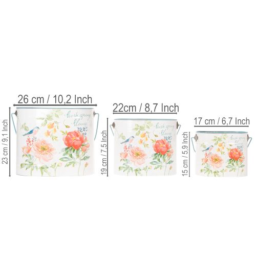 Maceta ovalada decorativa de estilo vintage para primavera, de metal, 26/22/17 cm, juego de 3 | Floristik24.es