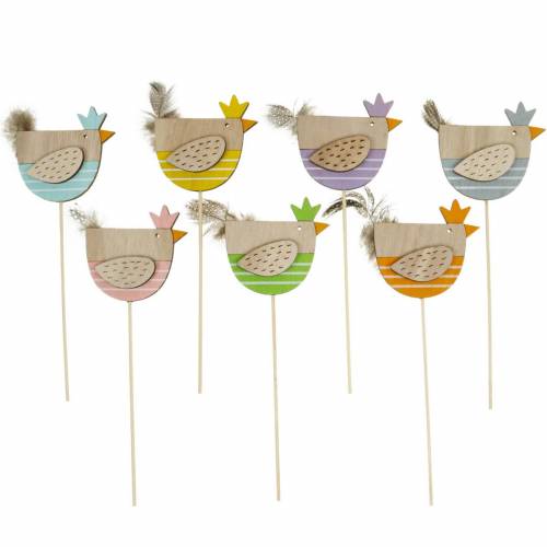 Floristik24 Tapones para plantas, tapones decorativos de pollo coloridos, gallina de madera, decoración de Pascua, 14 piezas