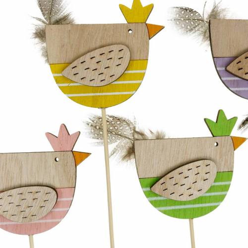 Floristik24 Tapones para plantas, tapones decorativos de pollo coloridos, gallina de madera, decoración de Pascua, 14 piezas