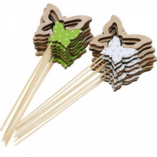 Floristik24 Tapón para plantas mariposa sobre palo decoración de resorte de madera 16 piezas