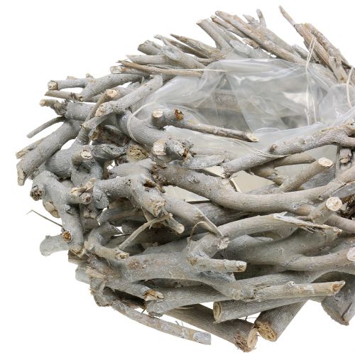 Floristik24 Jardinera cesta corona de ramas gris Ø34cm
