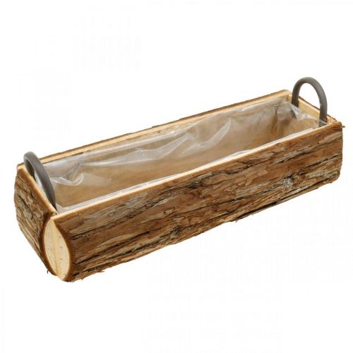 Floristik24 Jardinera, caja de madera con corteza, macetero con asas 46cm