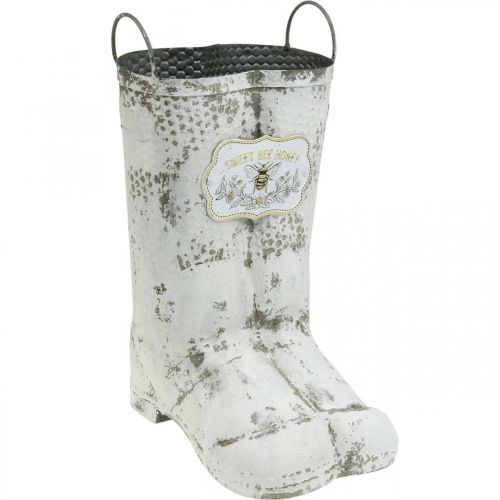 Floristik24 Jardinera Boots Abeja Metal Blanco Decoración de jardín vintage Al.31cm