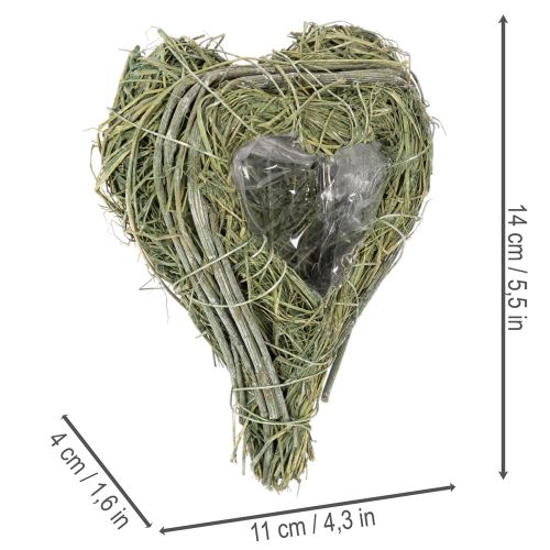 Corazón decorativo de hierba natural con inserto de lámina metálica, 14 cm, 2 unidades. | Floristik24.es