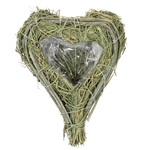 Corazón decorativo de hierba natural con inserto de lámina metálica, 14 cm, 2 unidades. | Floristik24.es