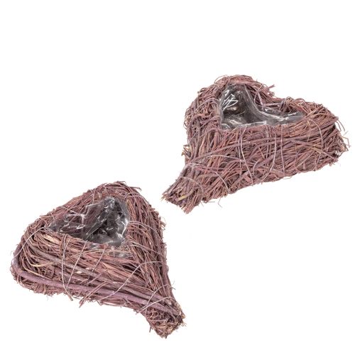 Bol en forma de corazón con ramas e inserto de papel de aluminio para arreglos florales, 14 cm, 2 unidades