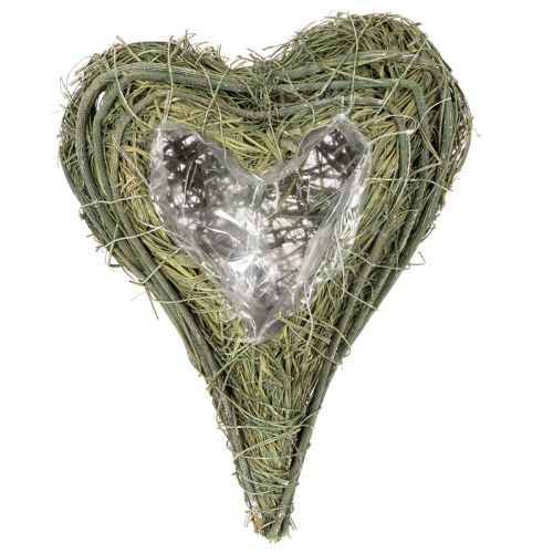 Corazón vegetal de material natural con inserto de lámina, 22 cm, 2 unidades | Floristik24.es