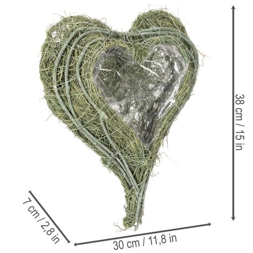 Cuenco con forma de corazón hecho de hierba natural con lámina para plantar, 38 cm. | Floristik24.es