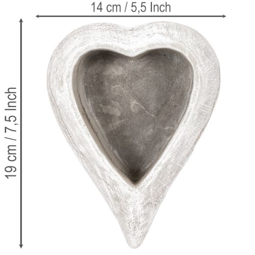 Bol decorativo en forma de corazón, gris; maceta pequeña en forma de corazón, 19 cm. | Floristik24.es