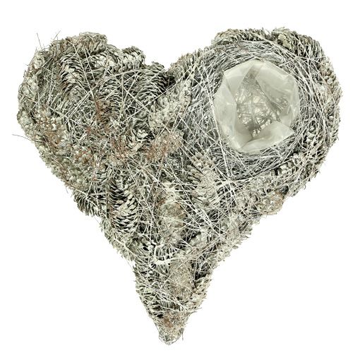 Planta corazón hecho de conos 26x27cm blanco 2pcs