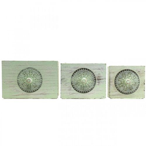 Artículo Caja de plantas cajón decorativo verde shabby 15-23cm juego de 3