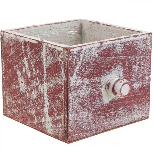 Artículo Macetero de madera cajón decorativo shabby chic rojo blanco 12cm