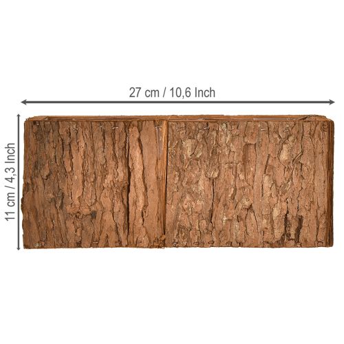 Artículo Jardinera de madera rectangular con corteza de pino, 27×10 cm