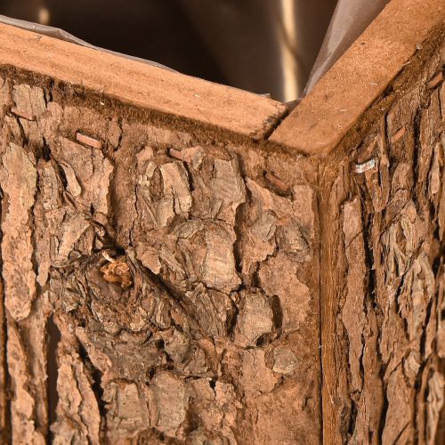 Artículo Jardinera cuadrada de madera con corteza de pino y macetero 12×12cm
