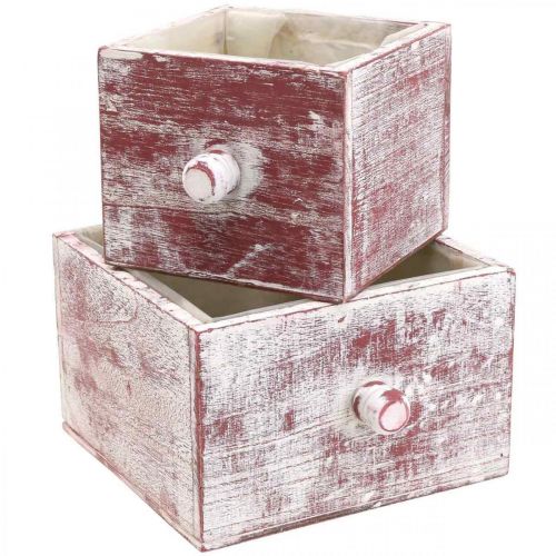 Caja de plantas cajón decorativo shabby chic rojo blanco juego de 2