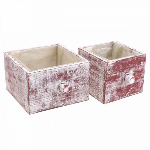 Artículo Caja de plantas cajón decorativo shabby chic rojo blanco juego de 2