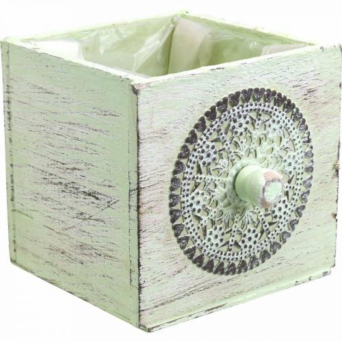 Caja de plantas cajón decorativo verde shabby 15-23cm juego de 3