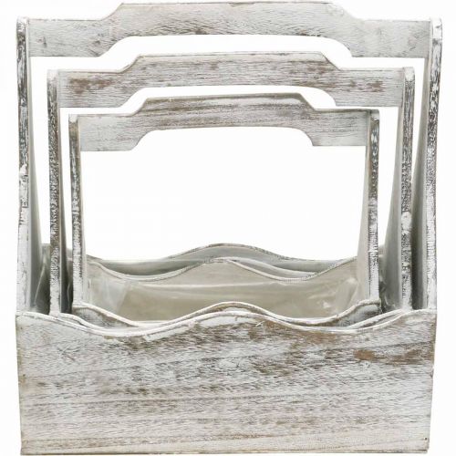 Floristik24 Caja de plantas, caja de herramientas, mango de caja de flores, juego de contenedores de madera 33,5/30,5/26,5 cm