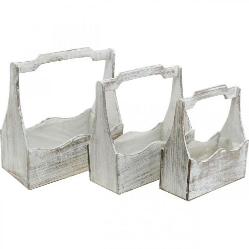 Floristik24 Caja de plantas, caja de herramientas, mango de caja de flores, juego de contenedores de madera 33,5/30,5/26,5 cm