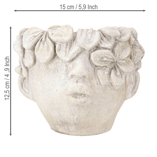 Artículo Maceta con cabeza de planta de aspecto hormigón, cabeza de niña H13,5cm