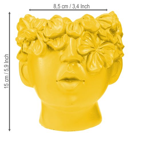 Artículo Busto de cabeza de planta, maceta de poliresina amarilla, 13,5 x 13 x 14 cm