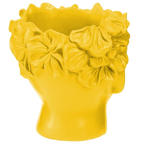 Artículo Busto de cabeza de planta, maceta de poliresina amarilla, 13,5 x 13 x 14 cm