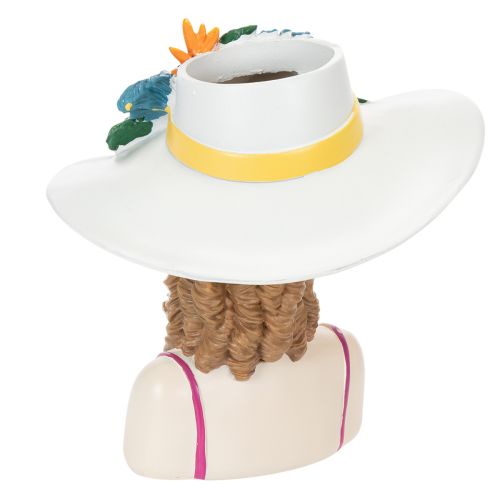 Artículo Jarrón con forma de mujer con sombrero y flores, maceta decorativa para interiores y exteriores, 20 cm.
