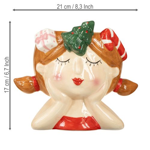 Floristik24 Cabeza de planta de cerámica para niña, maceta decorativa navideña de 17 cm de alto.