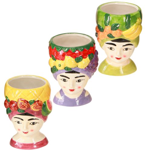 Artículo Cabeza de planta niña con fruta cerámica decorativa 13,5cm 3 piezas