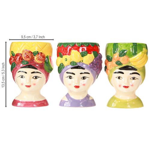 Artículo Florero Niña con sombrero de fruta Cerámica 13,5cm 3pzs