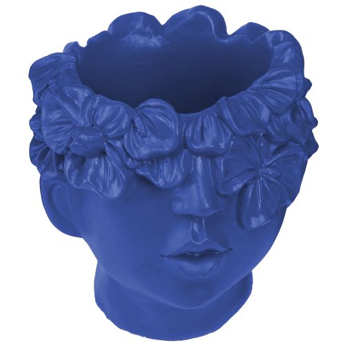 Artículo Busto de poliresina con cabeza de planta, color azul, 13,5 x 13 x 14 cm
