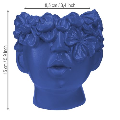Artículo Busto de poliresina con cabeza de planta, color azul, 13,5 x 13 x 14 cm
