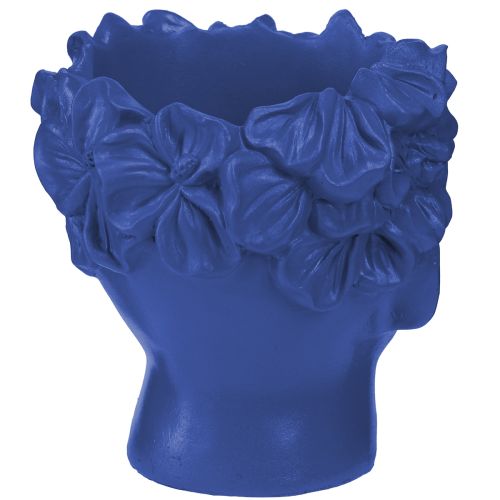 Artículo Busto de poliresina con cabeza de planta, color azul, 13,5 x 13 x 14 cm