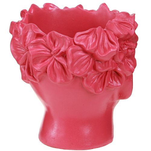 Artículo Busto de poliresina con forma de cabeza de planta, color rosa, 13,5 x 13 x 14 cm